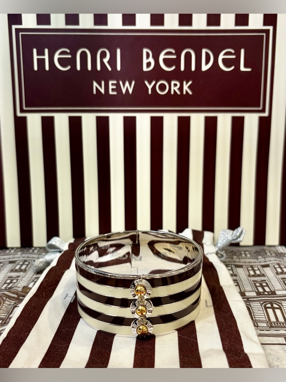 NWOT HENRI BENDEL Large Cuff
Centennial Stripe Bracelet🤎🤍 Extremely Rare